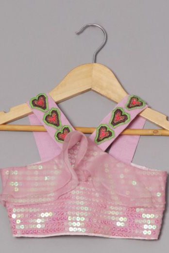 Lilac Pink Dupion Silk Embroidered Heart Applique Work Blouse And Lehenga Set
