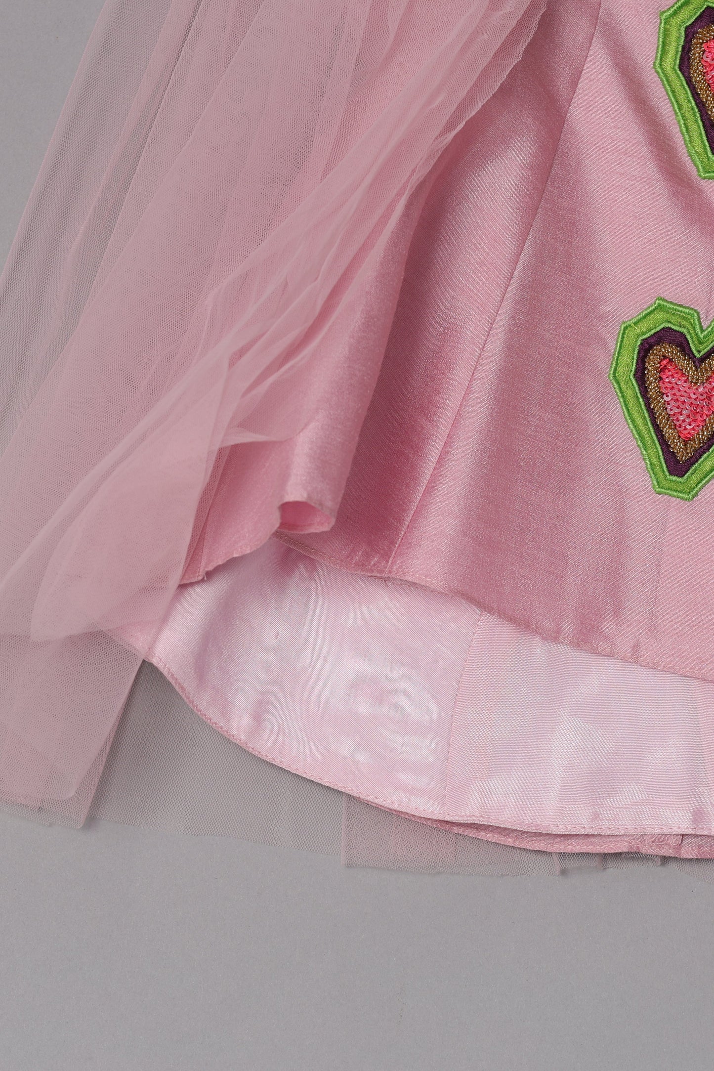 Lilac Pink Dupion Silk Embroidered Heart Applique Work Blouse And Lehenga Set