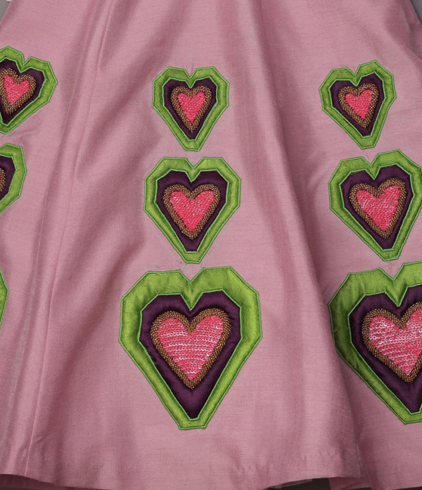 Lilac Pink Dupion Silk Embroidered Heart Applique Bustier And Lehenga Set