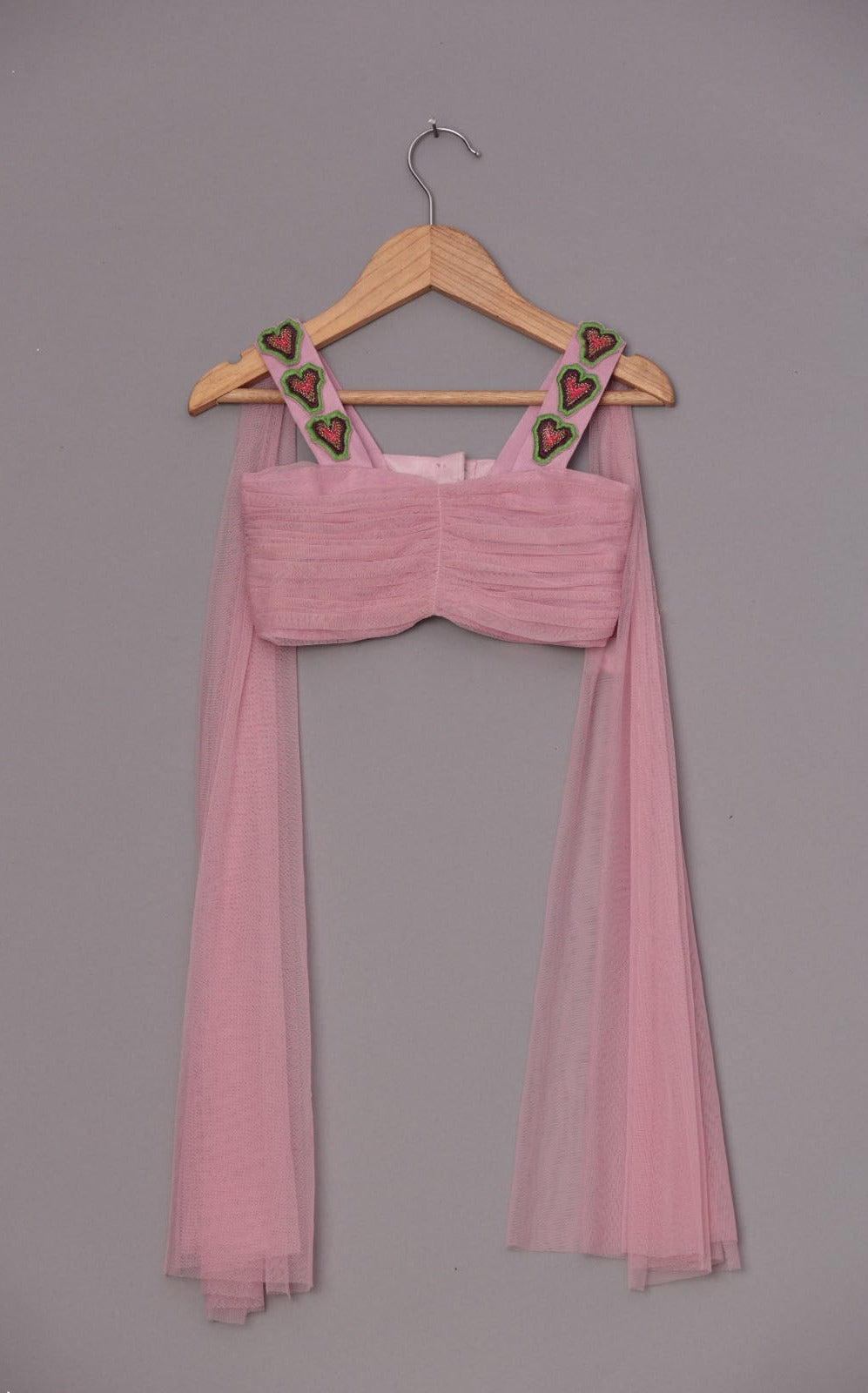 Lilac Pink Dupion Silk Embroidered Heart Applique Bustier And Lehenga Set