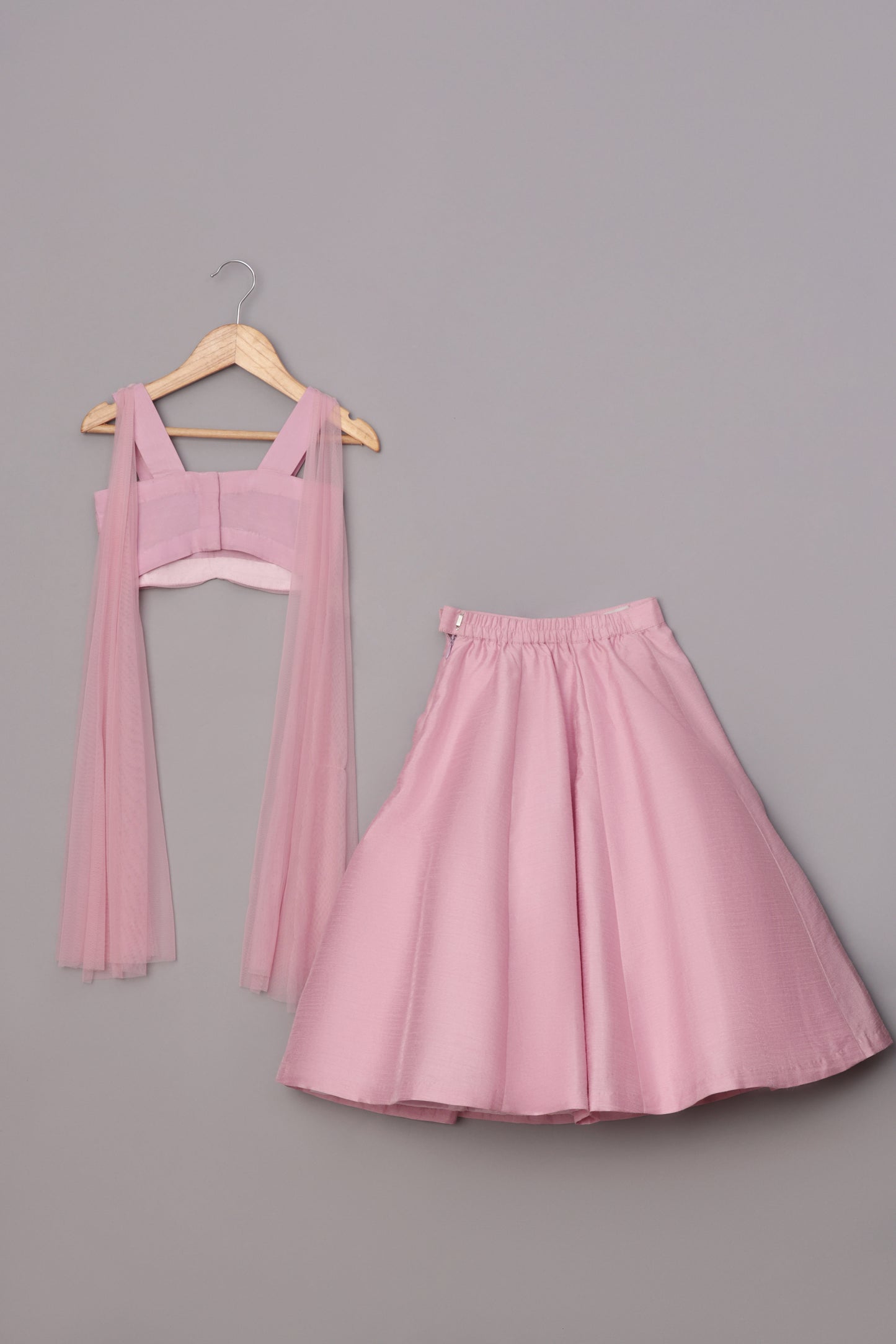 Lilac Pink Dupion Silk Embroidered Heart Applique Bustier And Lehenga Set