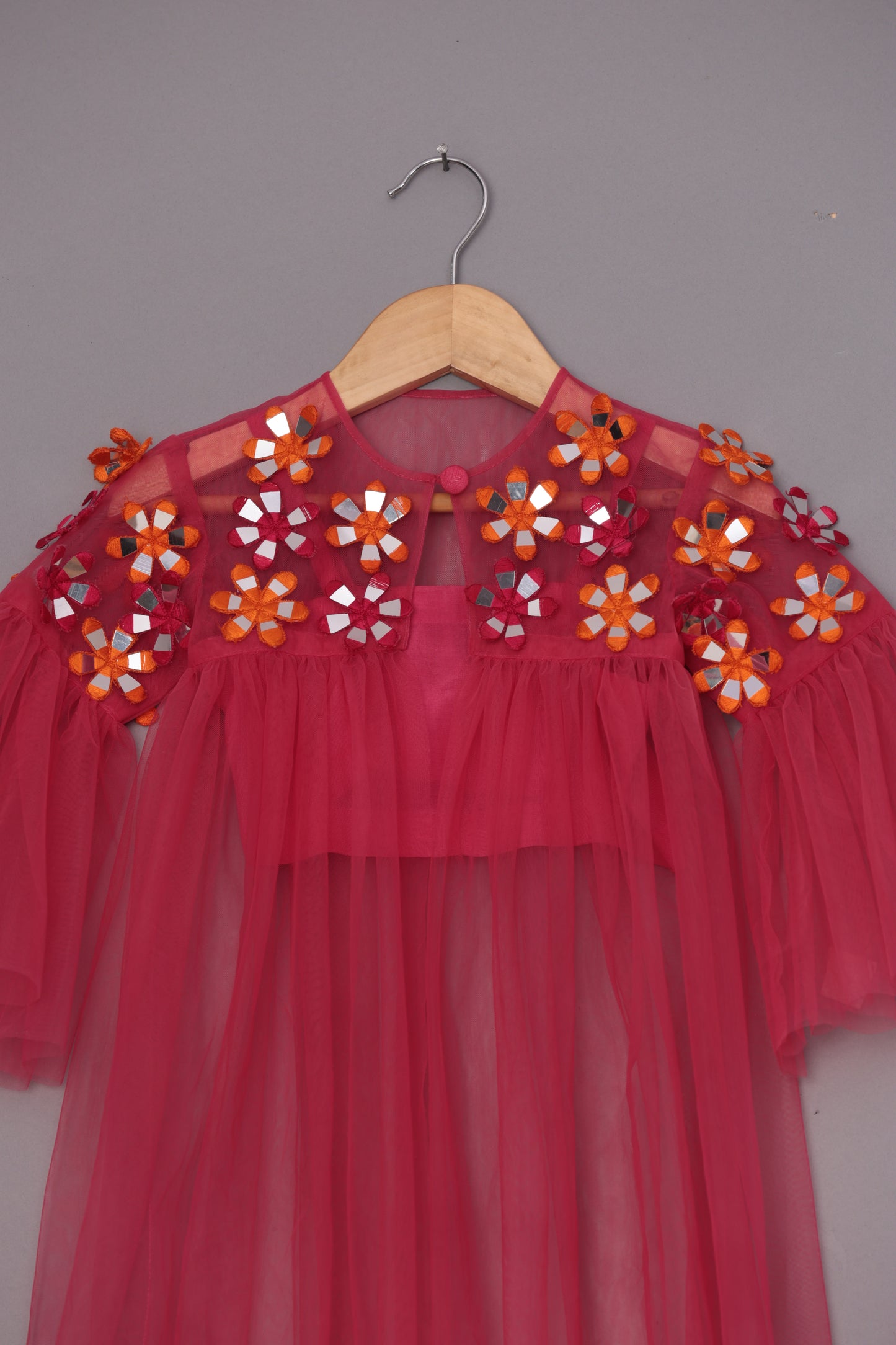 Hot Pink Embroidered Cape Set with Bustier & Sharara