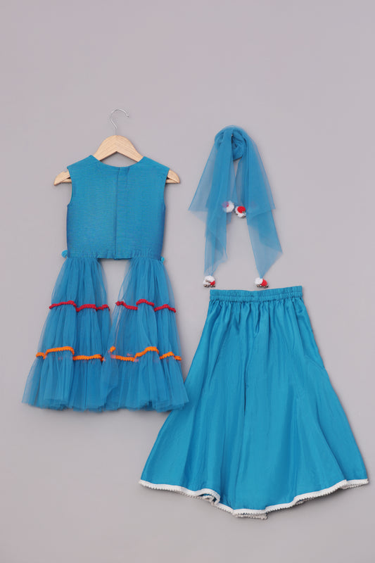 Cobalt blue embroidered Tunic, Sharara set