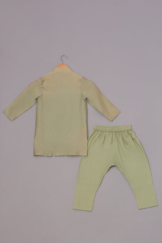 Sage Green Mirror Embroidered Kurta With Pyjama Set
