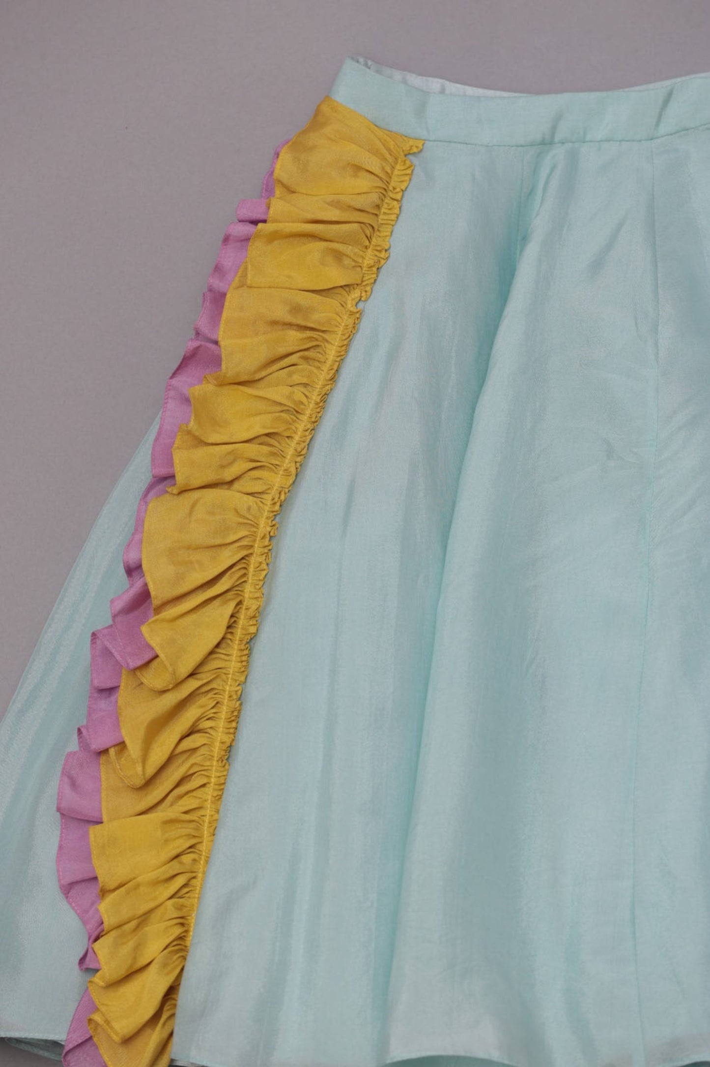 Multi-colored embroidered choli with attached dupatta with lehenga