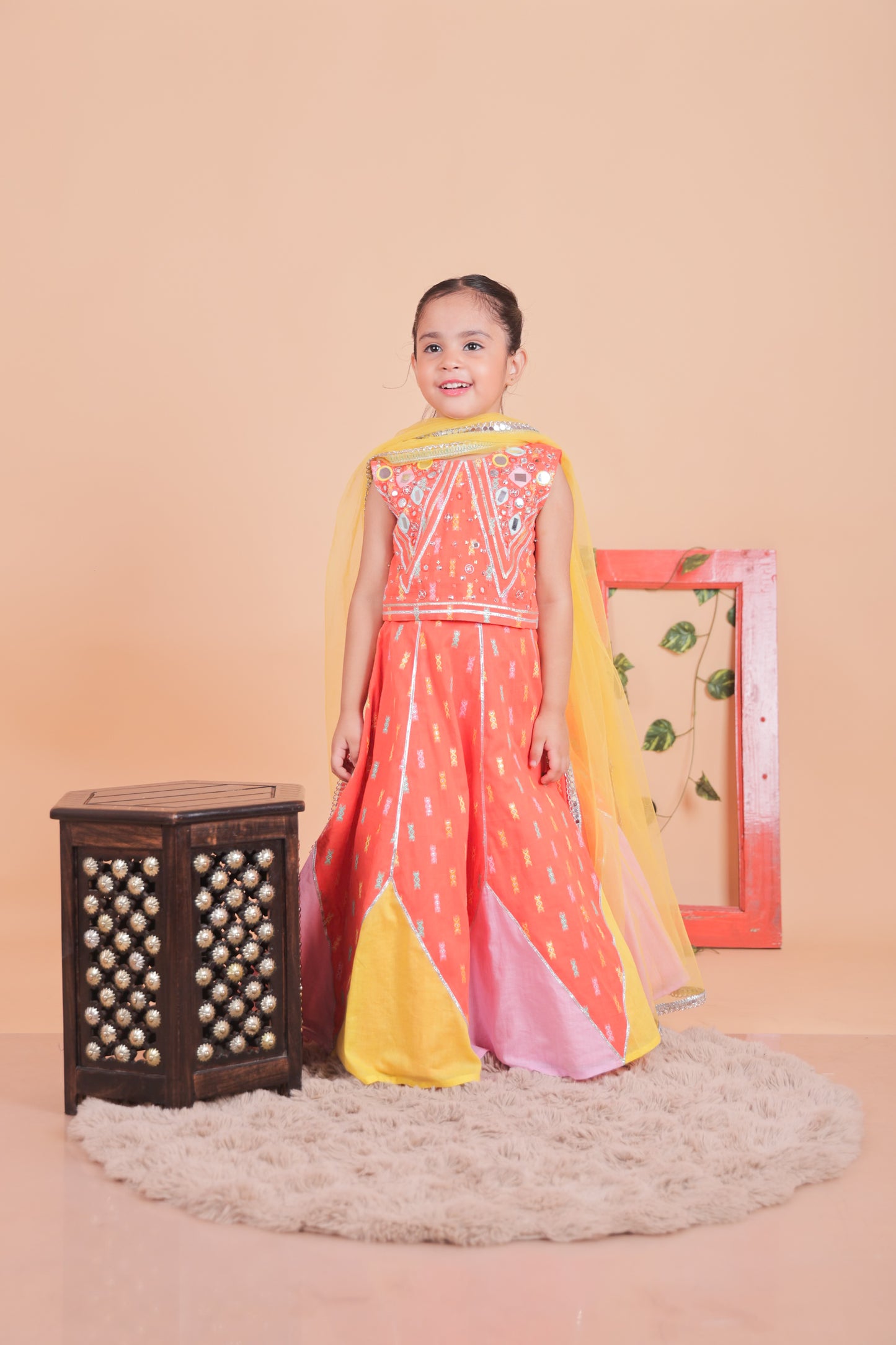 Multi-colored embroidered lehenga set with dupatta