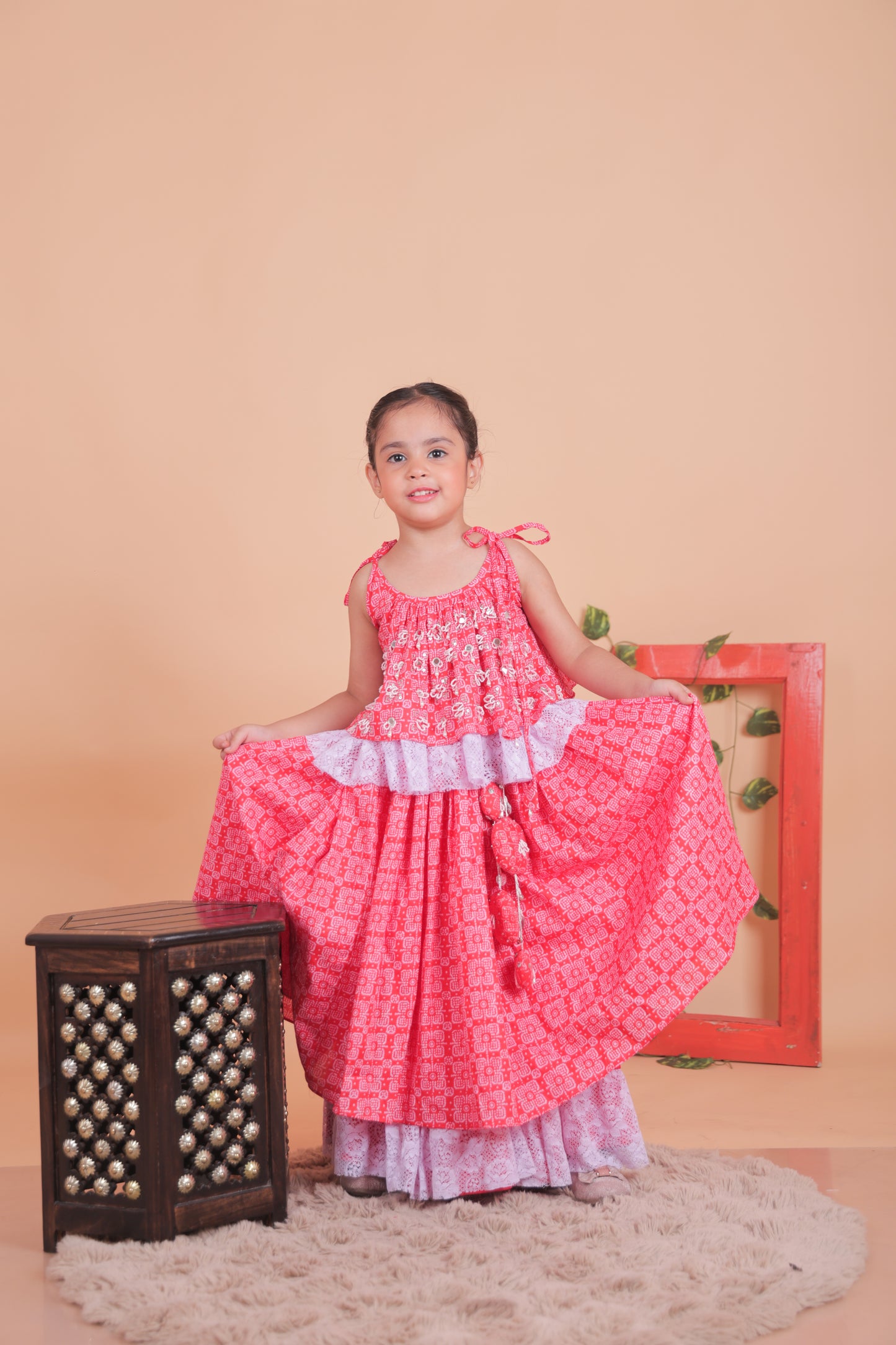 Bandhani embroidered choli with lehenga