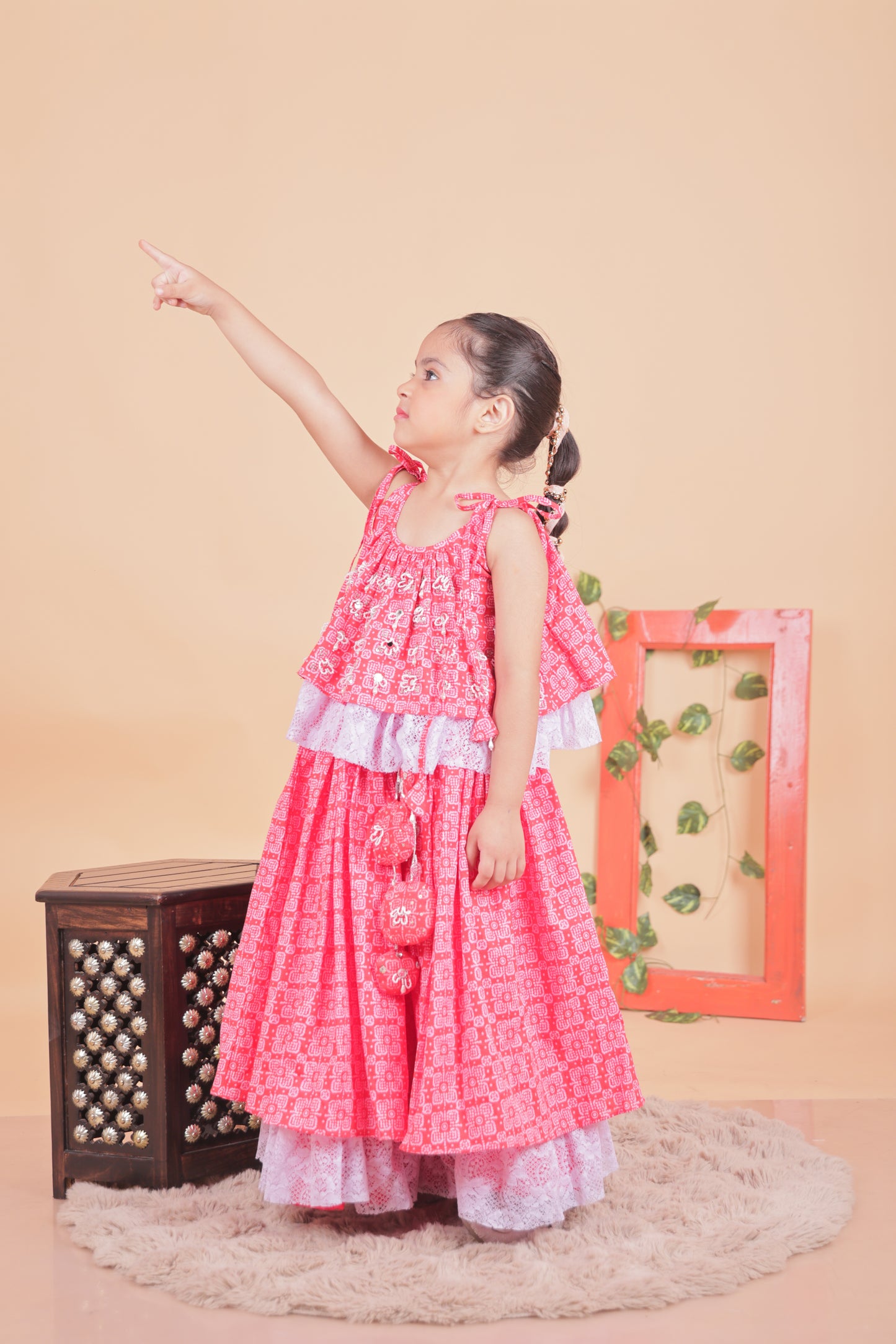 Bandhani embroidered choli with lehenga