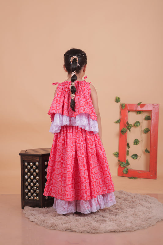 Bandhani embroidered choli with lehenga