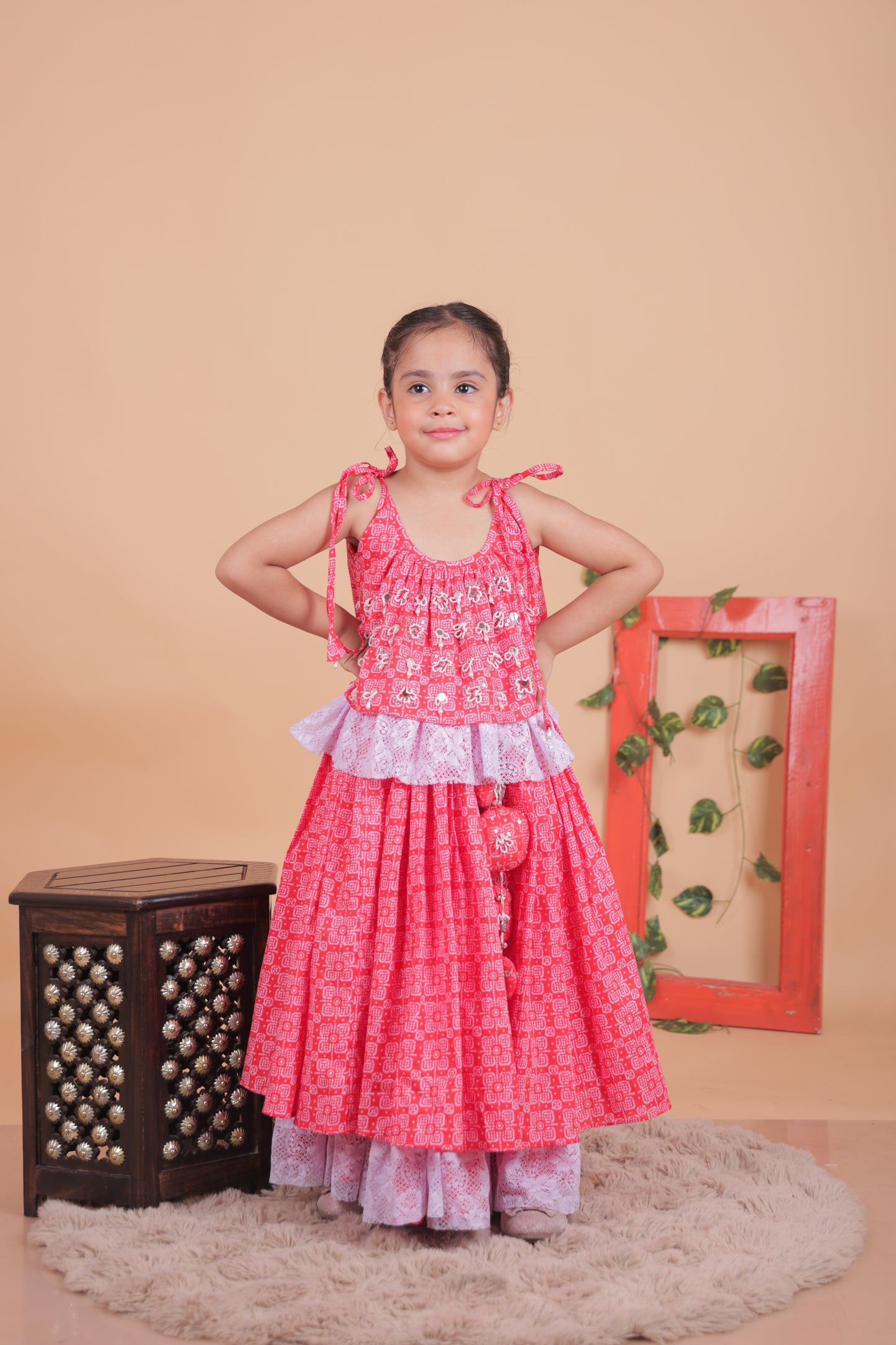 Bandhani embroidered choli with lehenga
