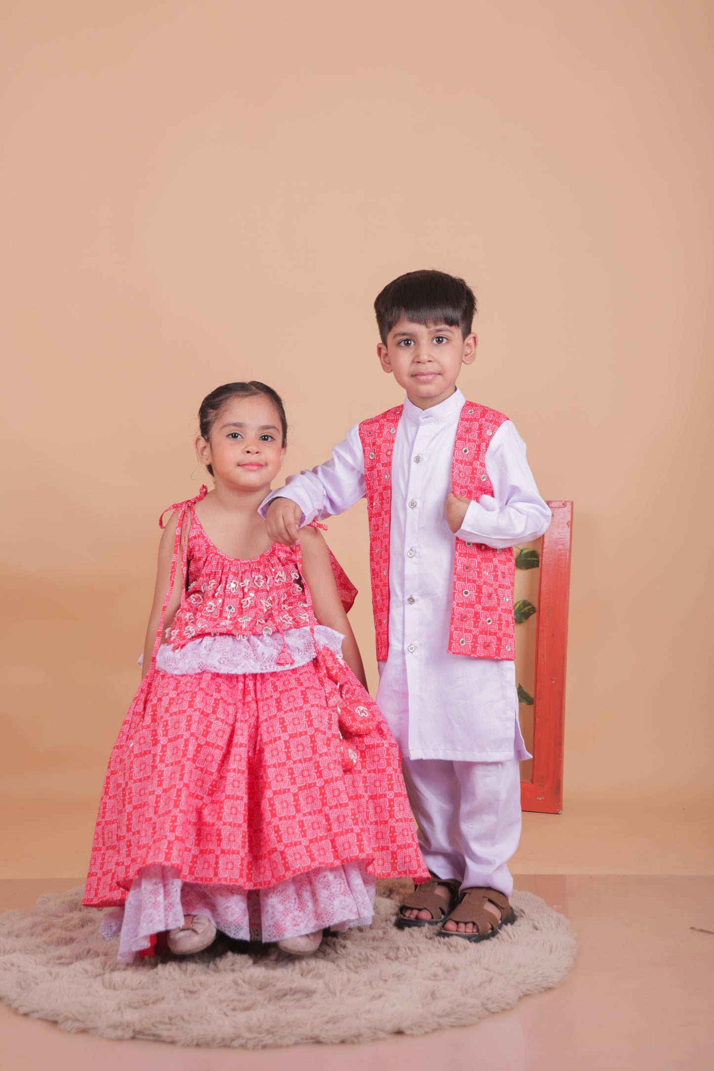 Embellished kurta set with attached jacket