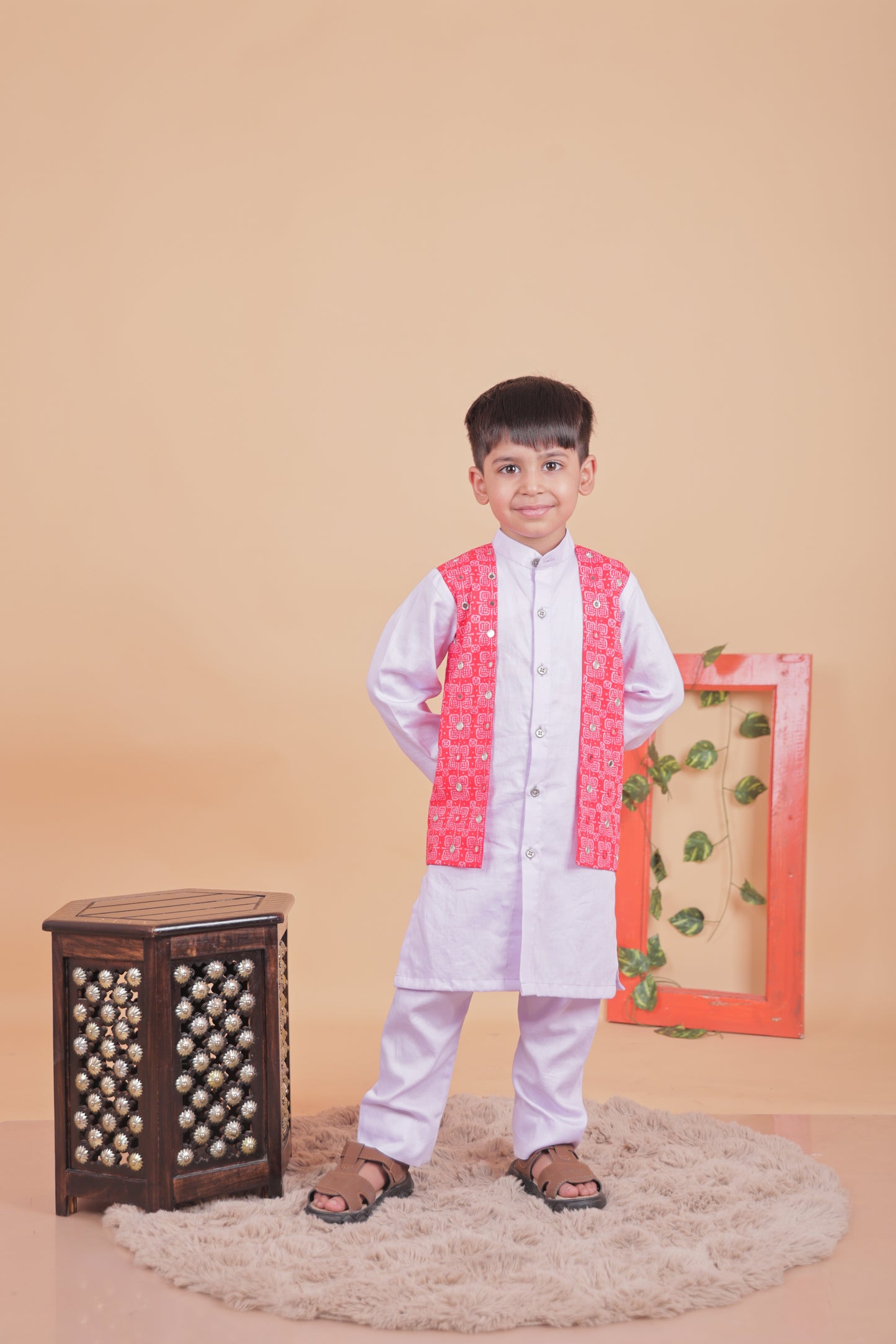 Embellished kurta set with attached jacket