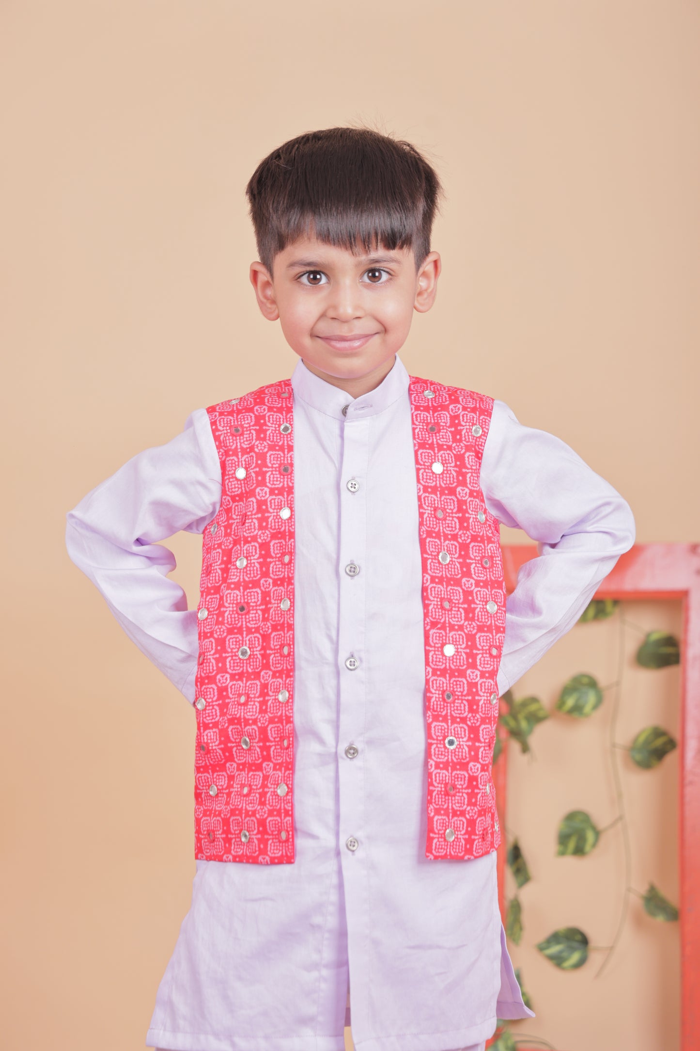 Embellished kurta set with attached jacket