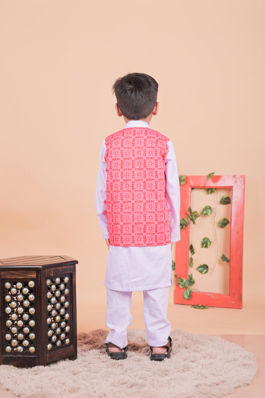 Embellished kurta set with attached jacket