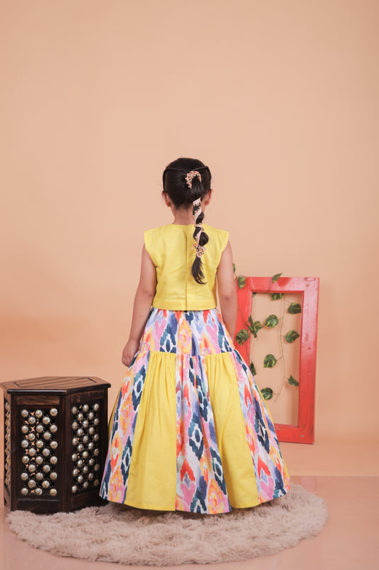 Multi colored Embroidered color blocked lehenga set