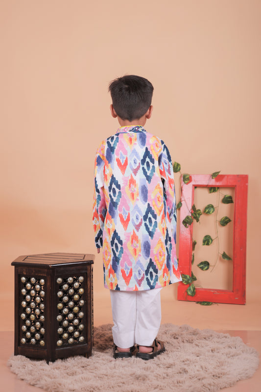 Multi-colored embellished kurta set for boys