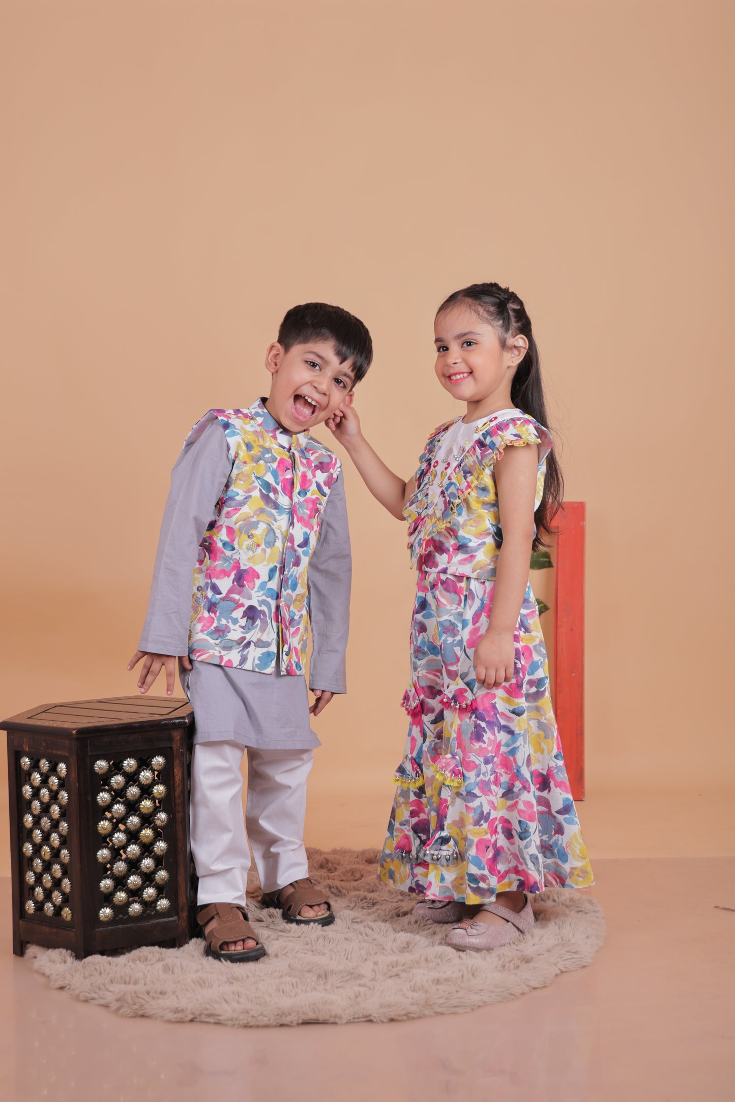 Multi-colored embellished Top and Sharara Set