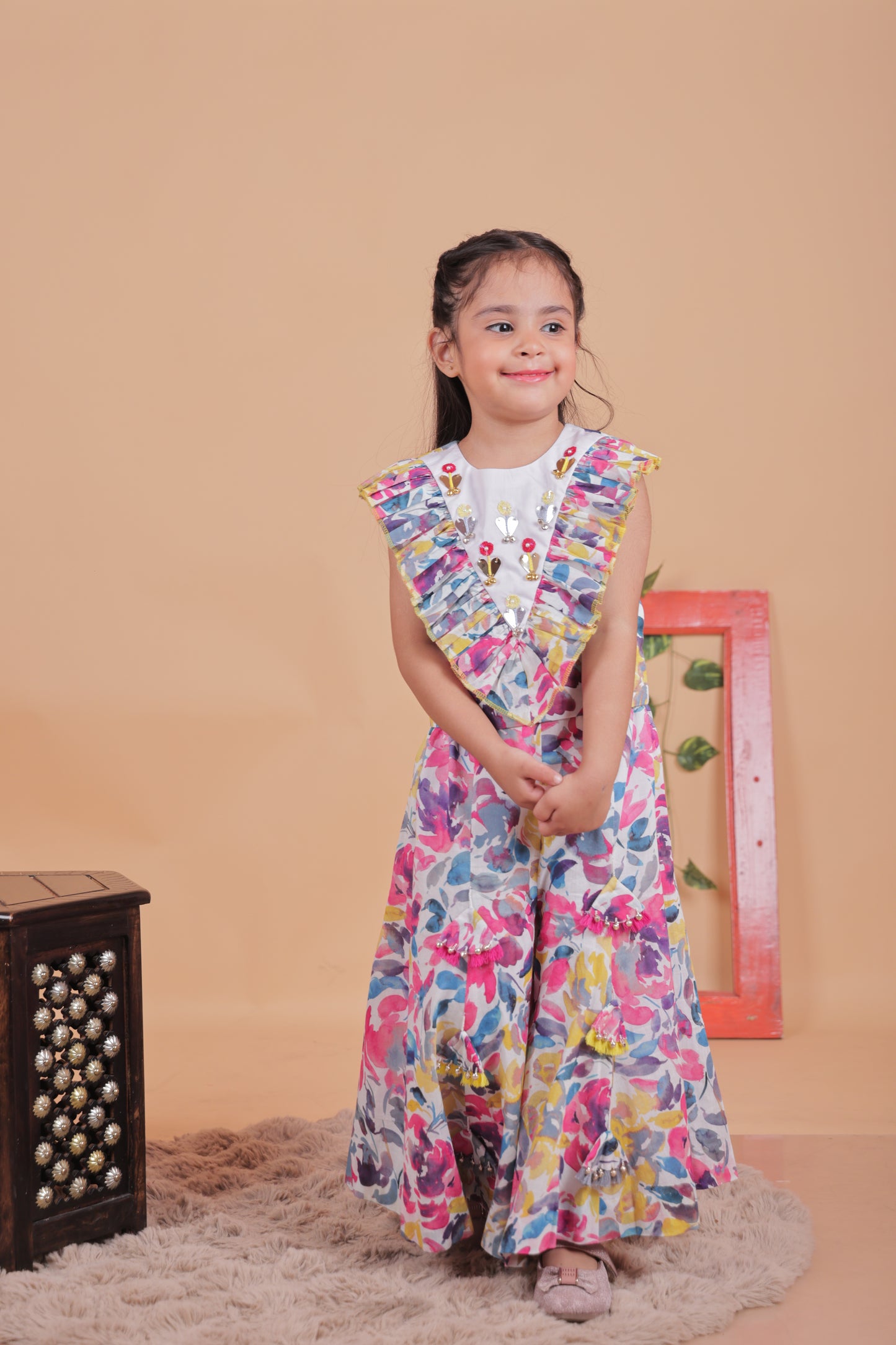 Multi-colored embellished Top and Sharara Set