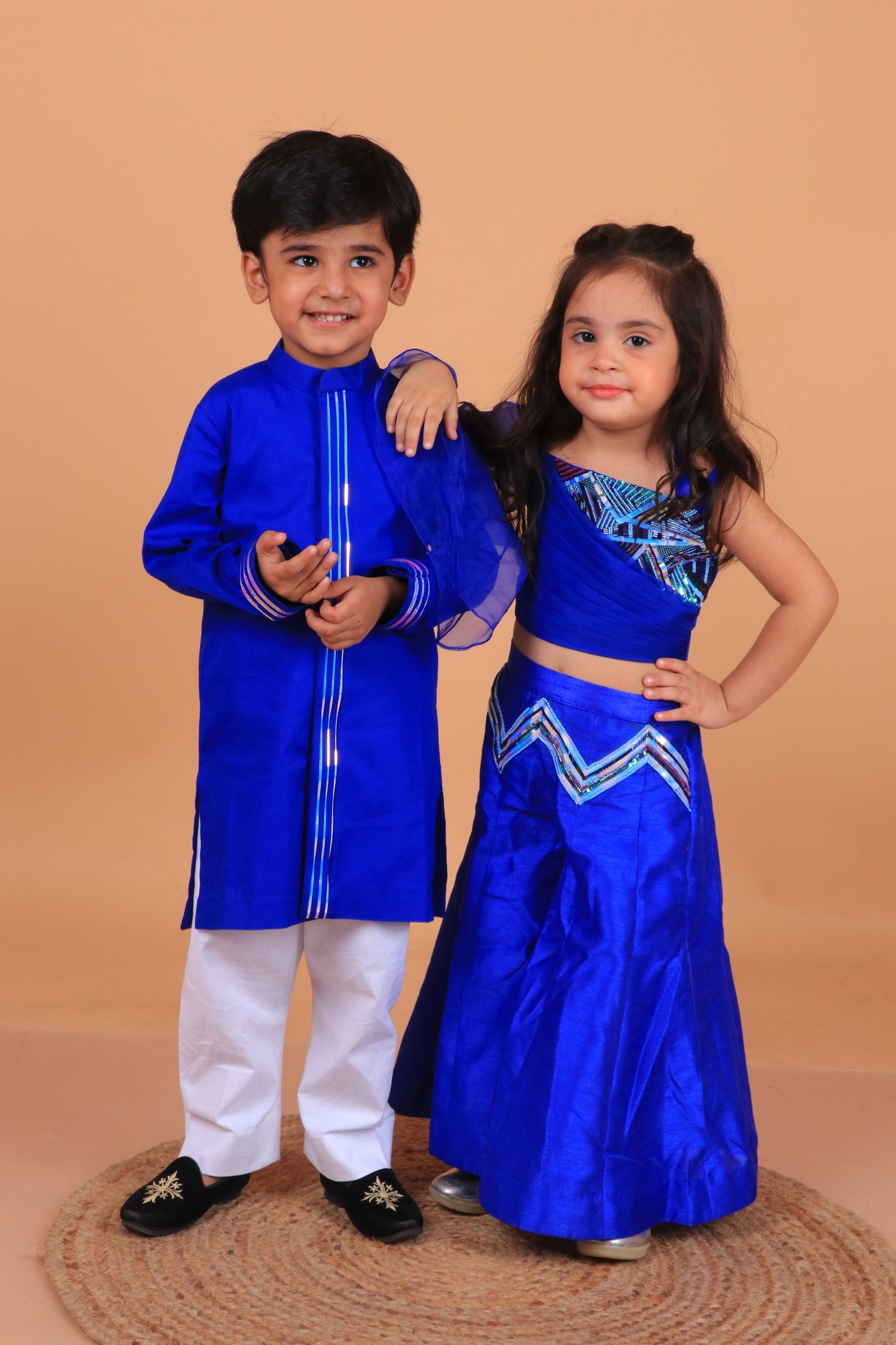 Electric Blue Poplin Cotton Embellished Kurta Set