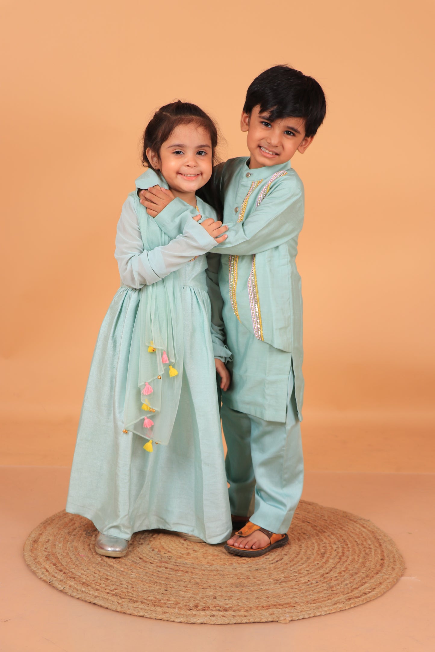 Sage Green Embroidered And Handmade Tassels Detailing Anarkali With Dupatta