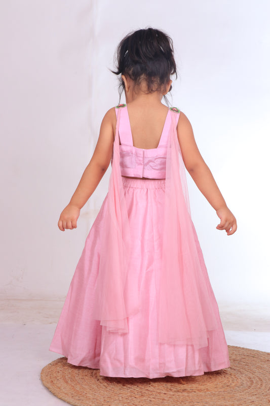 Lilac Pink Dupion Silk Embroidered Heart Applique Bustier And Lehenga Set