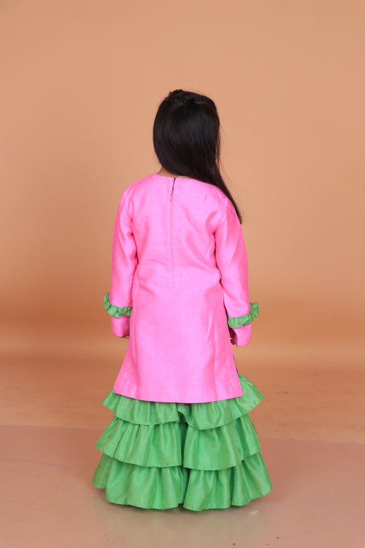 Pink Dupion Silk Embroidered Kurta Set
