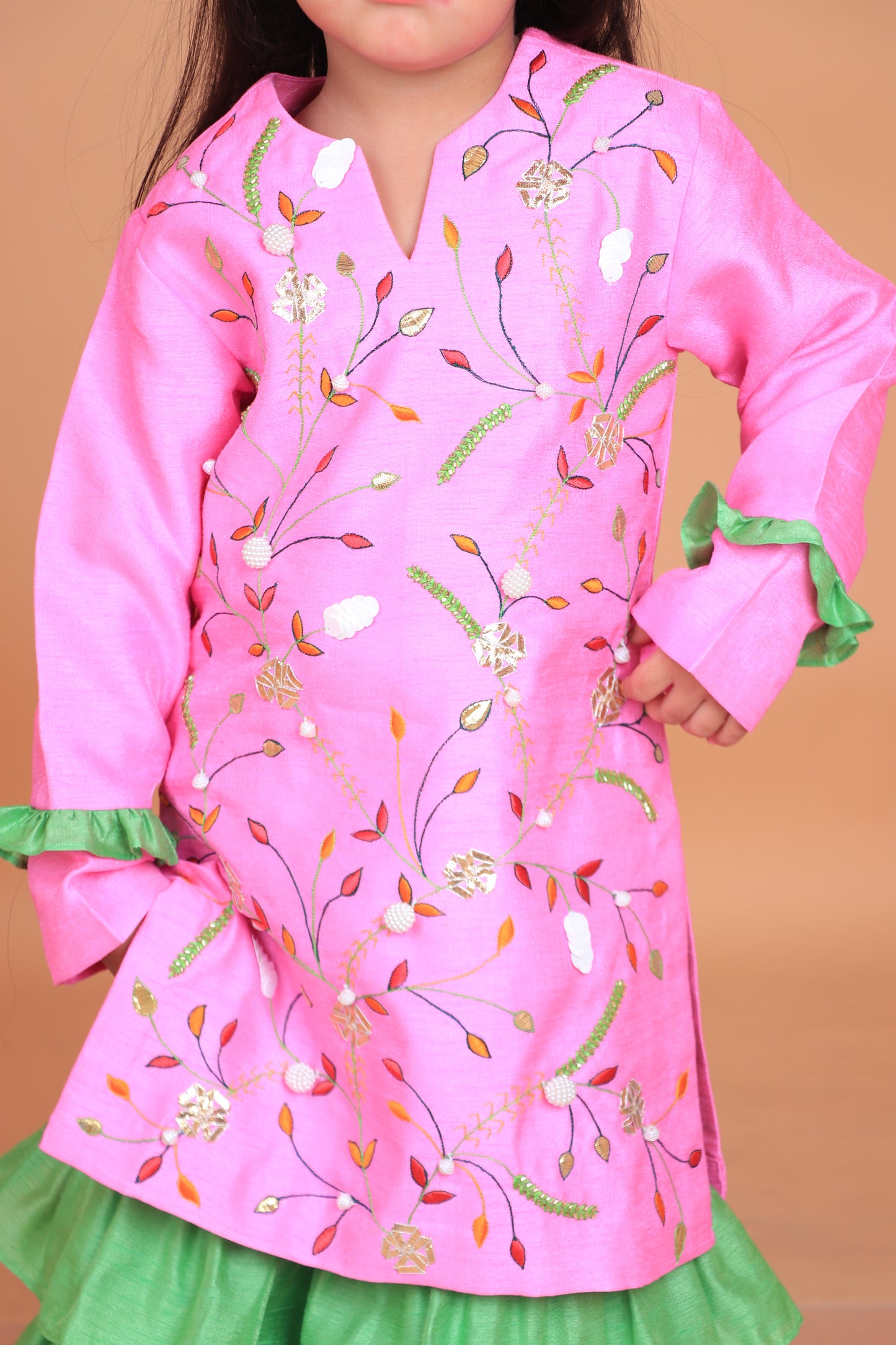 Pink Dupion Silk Embroidered Kurta Set
