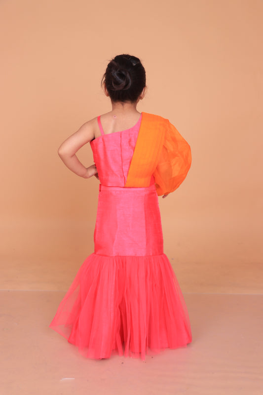 Hot Pink Dupion Silk Embroidered Thread And Mirror Work Blouse & Lehenga Set