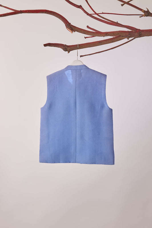 Powder Blue Embroidered Chanderi Nehru Jacket