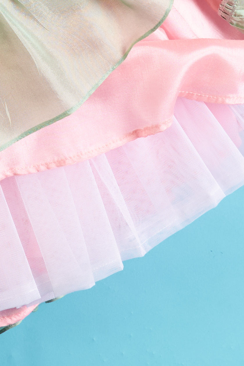 Sage Green Embroidered Top With Multicolor Braids Embroidered Lehenga Set