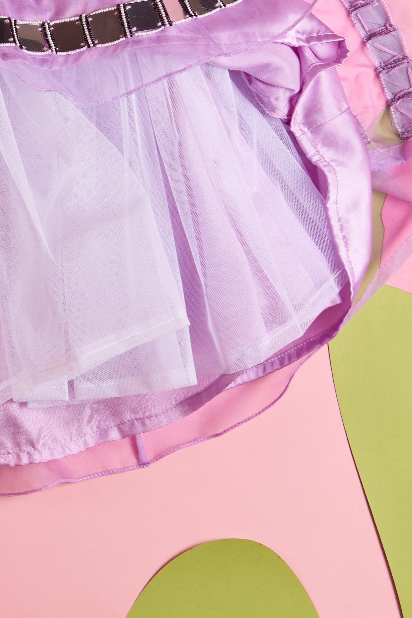 Lilac Kaftan Style Silk Top With Hand Embroidered Lehenga Set