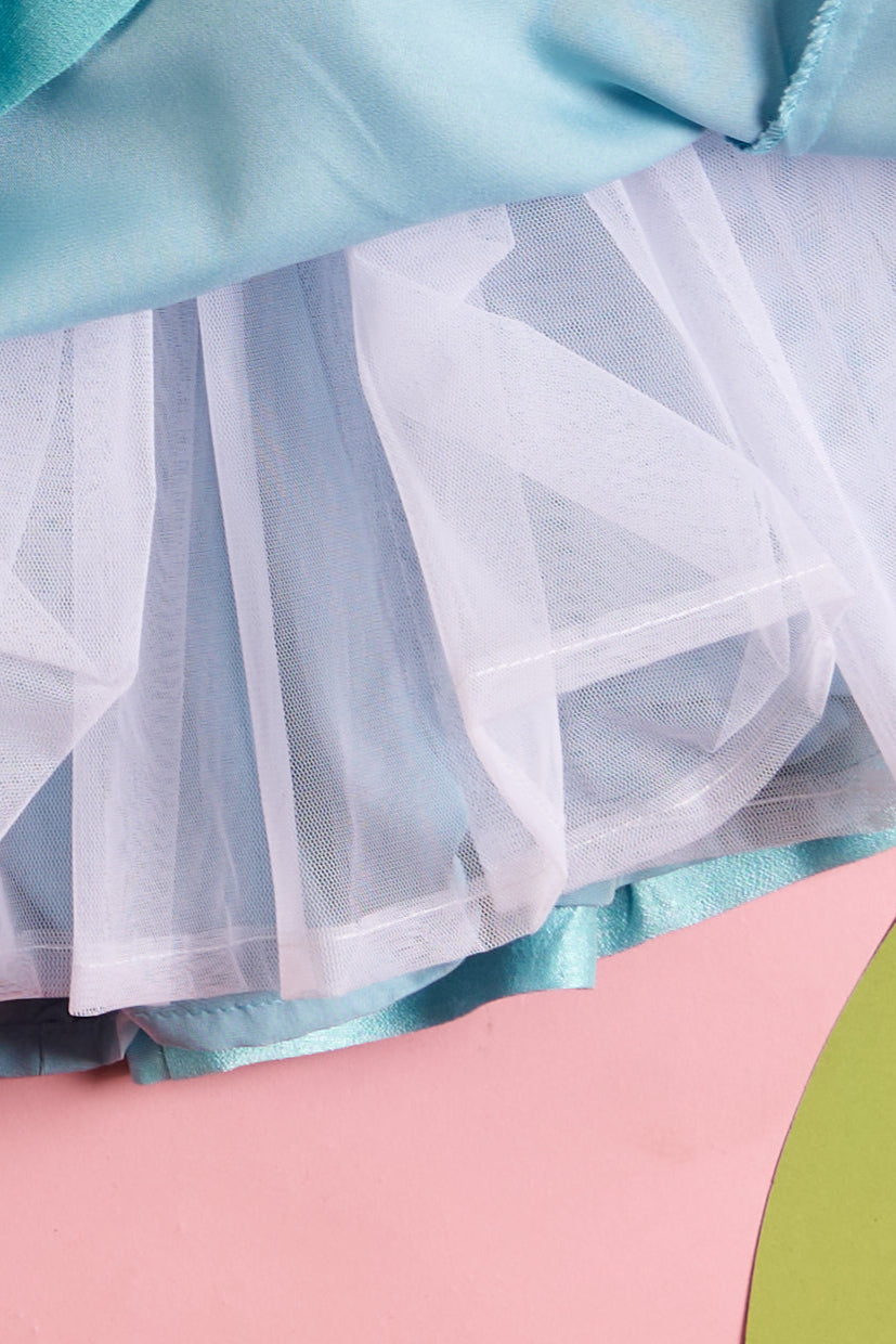 Blue Embroidered Silk Top With Frill Lehenga And Dupatta Set