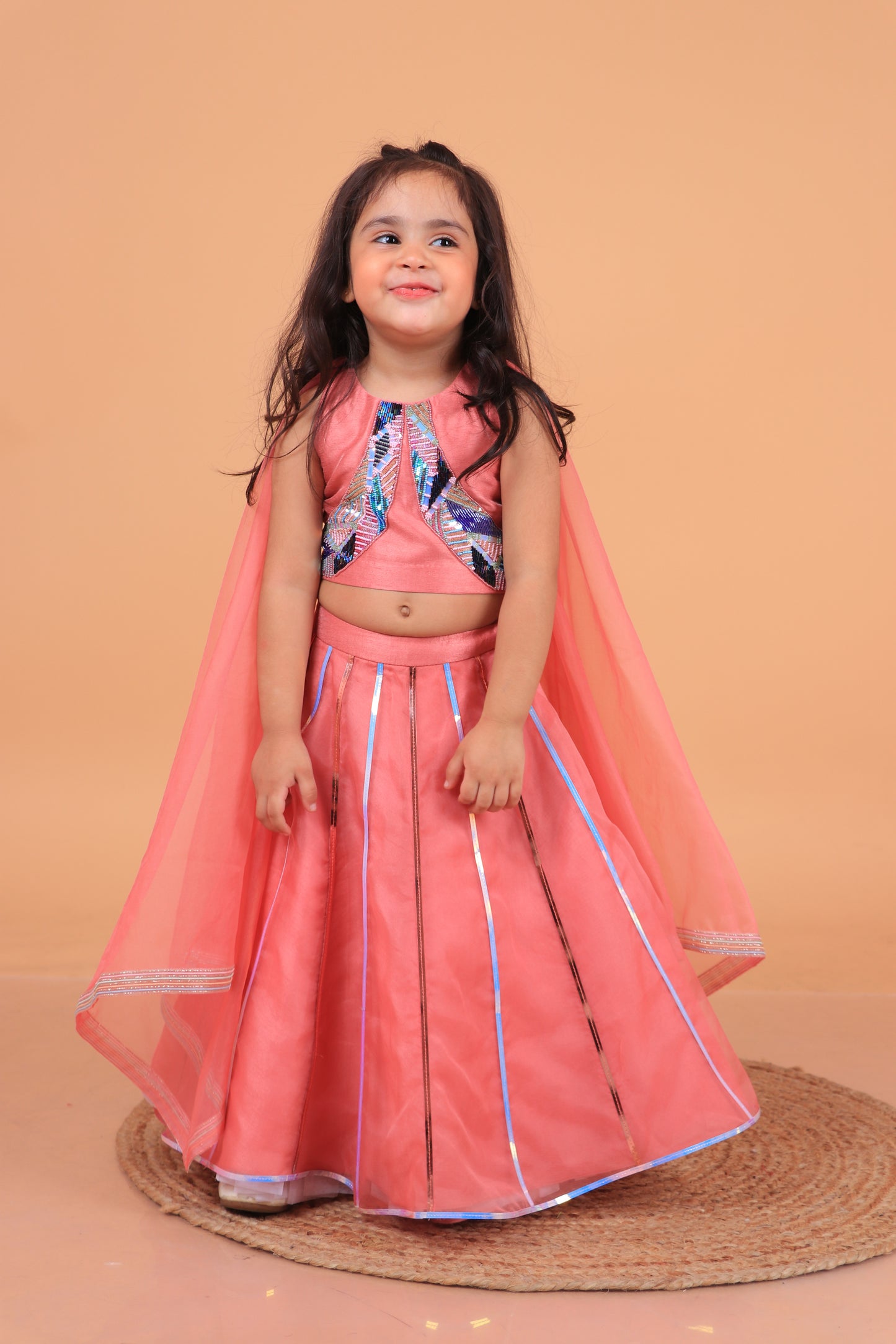 Pastel Pink Dupion Silk Embroidered Lehenga Set