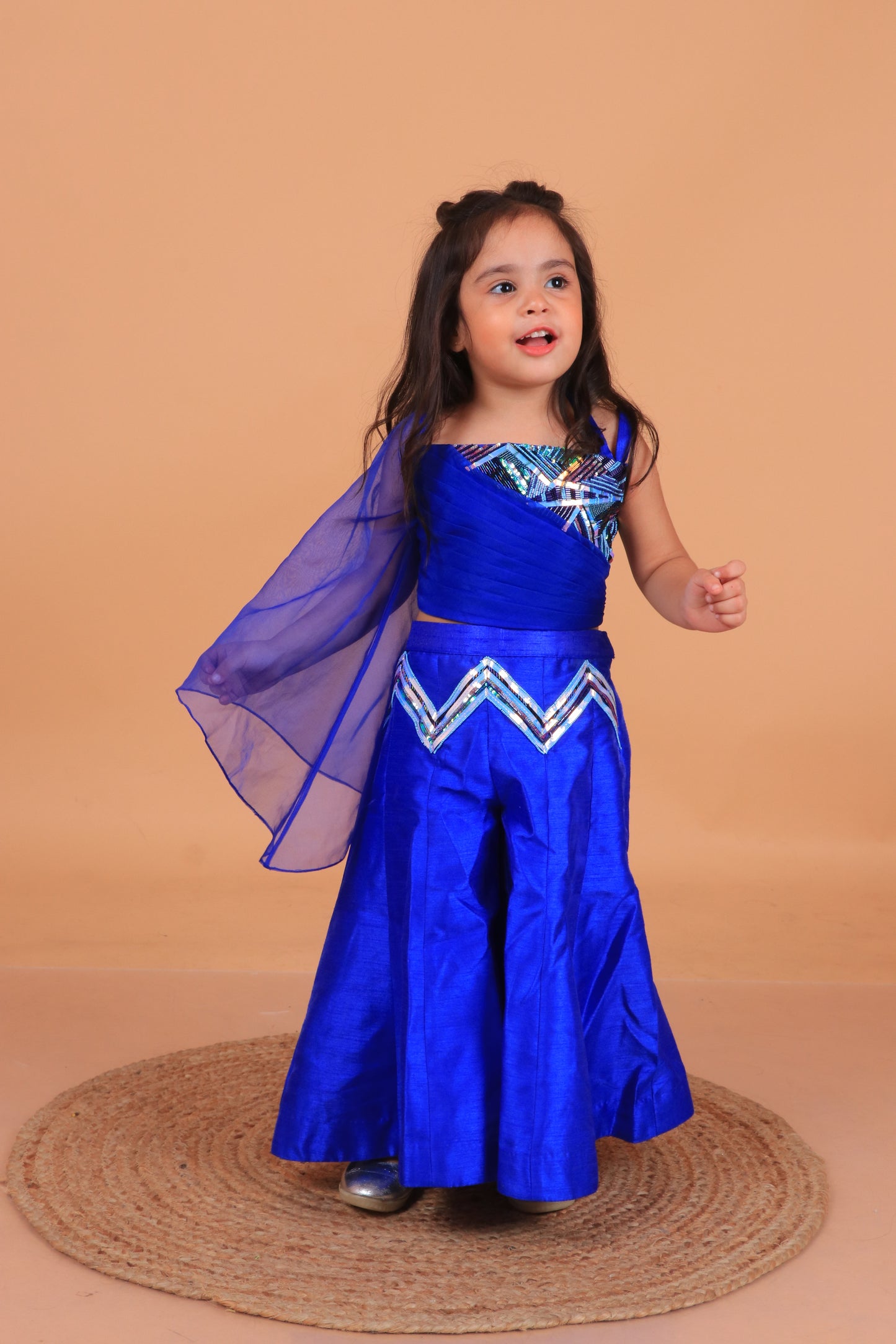 Electric Blue Dupion Silk Embroidered Sharara