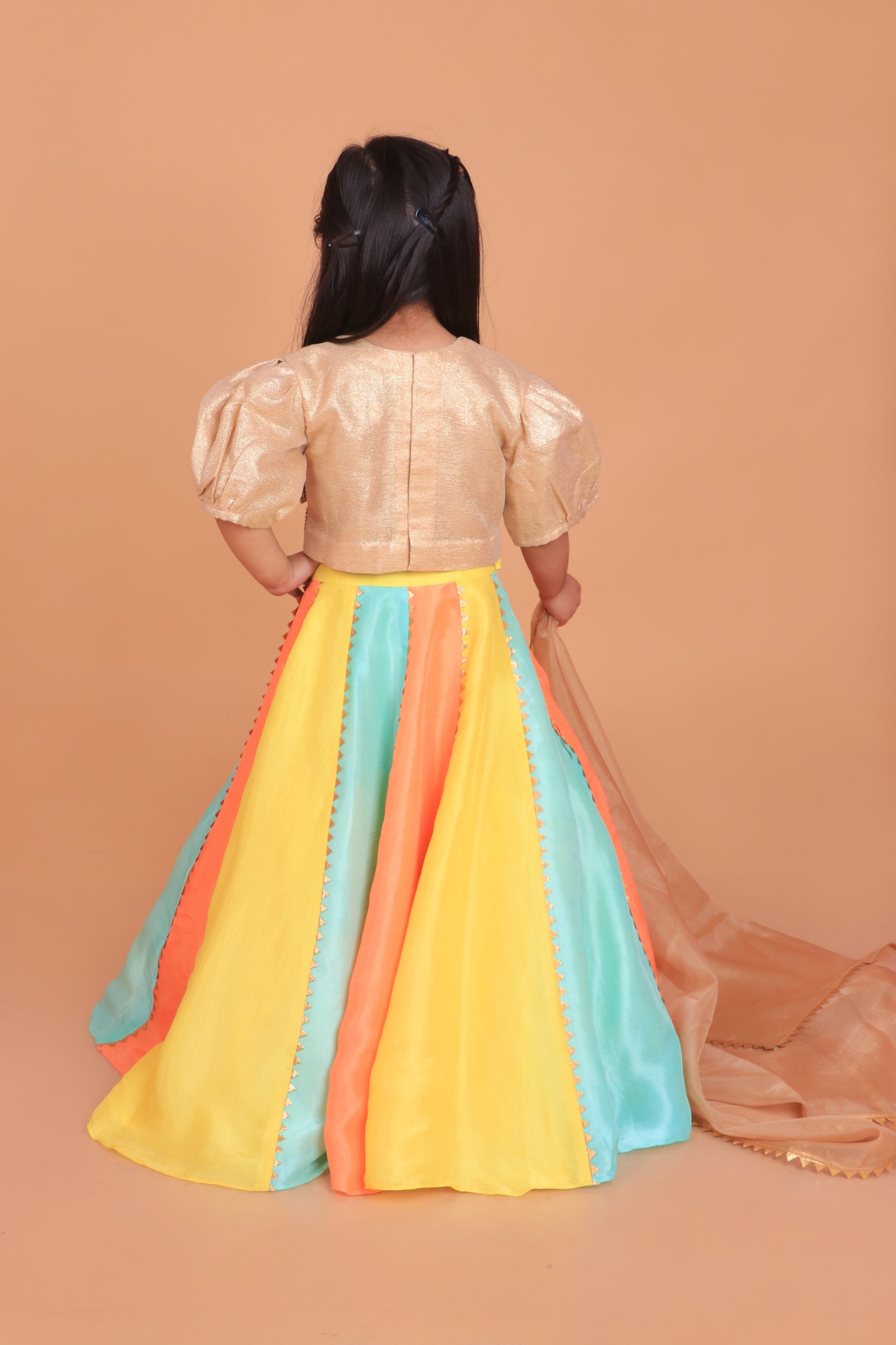 Multicolor Shimmer Gota And Mirror Embroidered Lehenga Choli With Dupatta Set