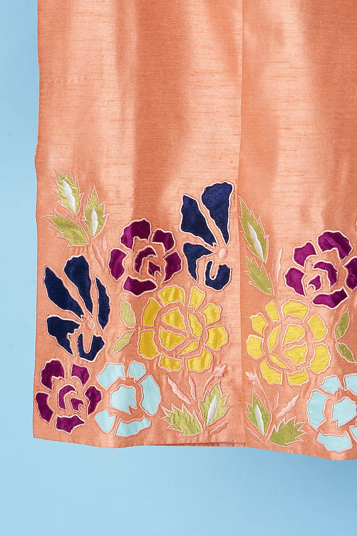 Peach Flower Patch Work Sherwani With Pyjama Set