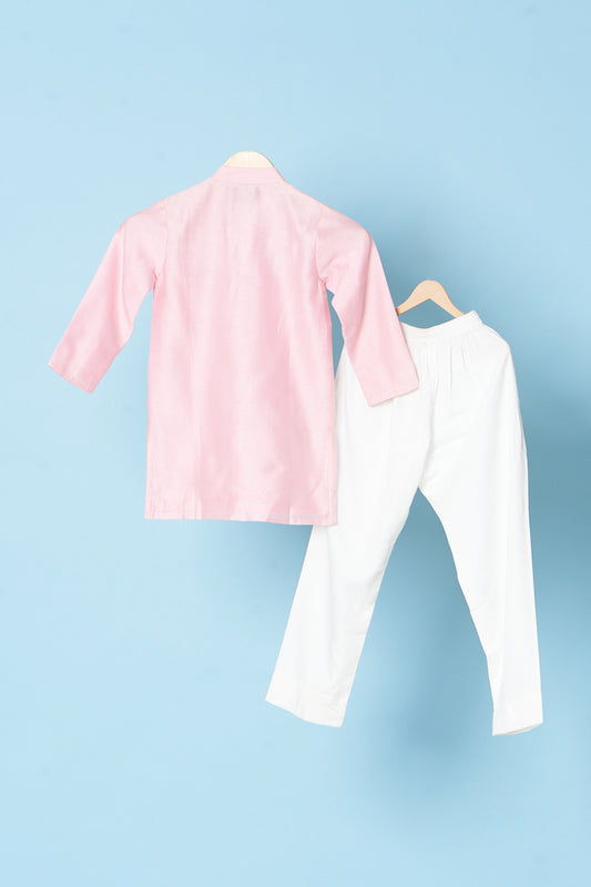 Pink Mirror Embroidered Kurta With Pyjama Set