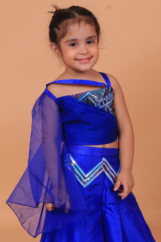 Electric Blue Dupion Silk Embroidered Sharara