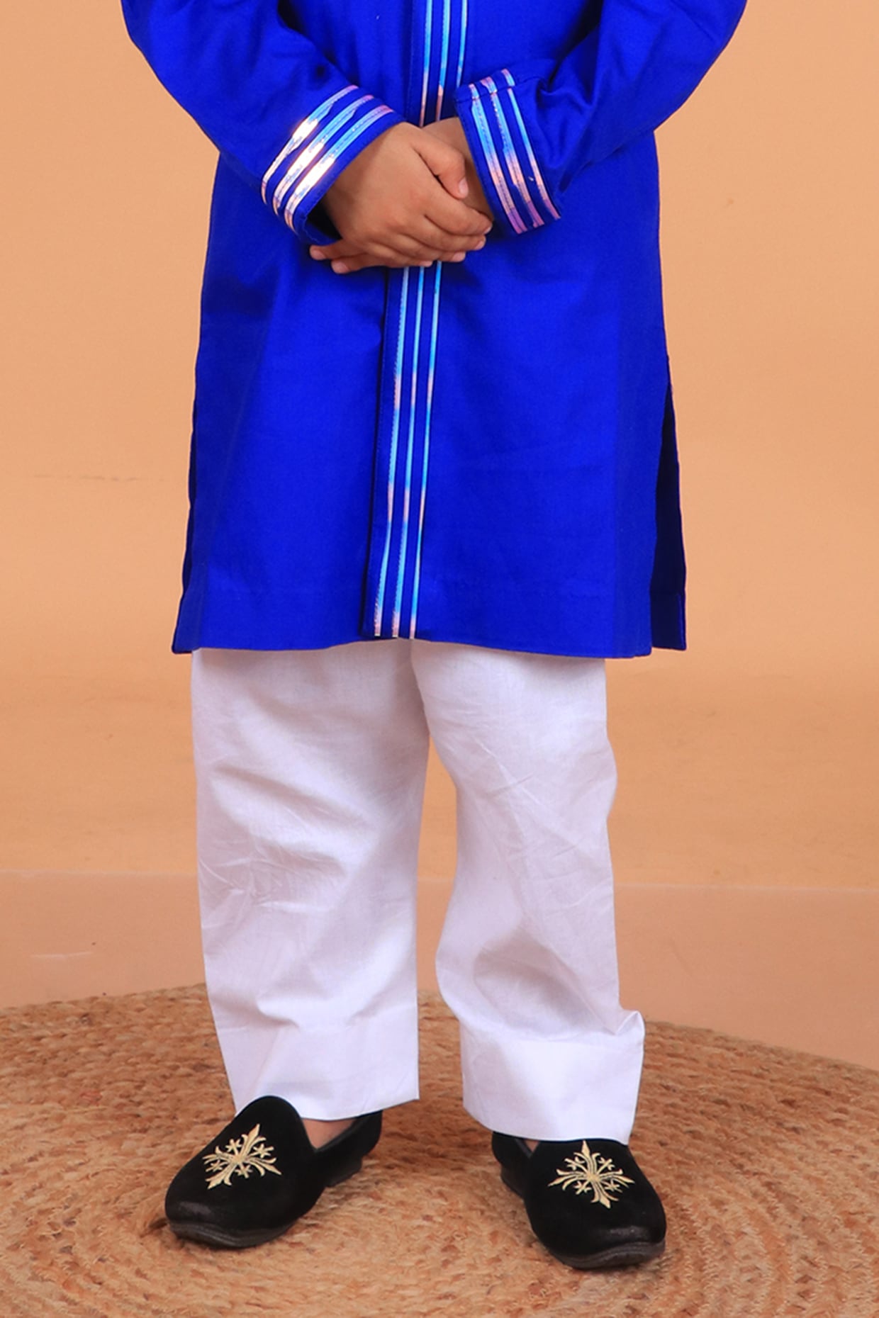 Electric Blue Poplin Cotton Embellished Kurta Set