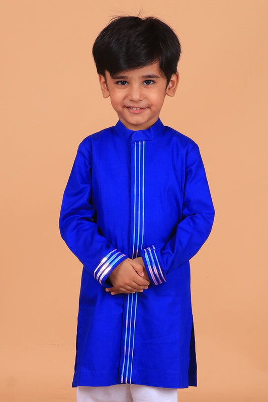 Electric Blue Poplin Cotton Embellished Kurta Set