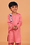 Pastel Pink Cotton Satin Embellished Kurta Set For Boys