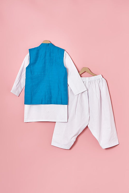 Cobalt blue embroidered Nehru jacket and kurta with pants