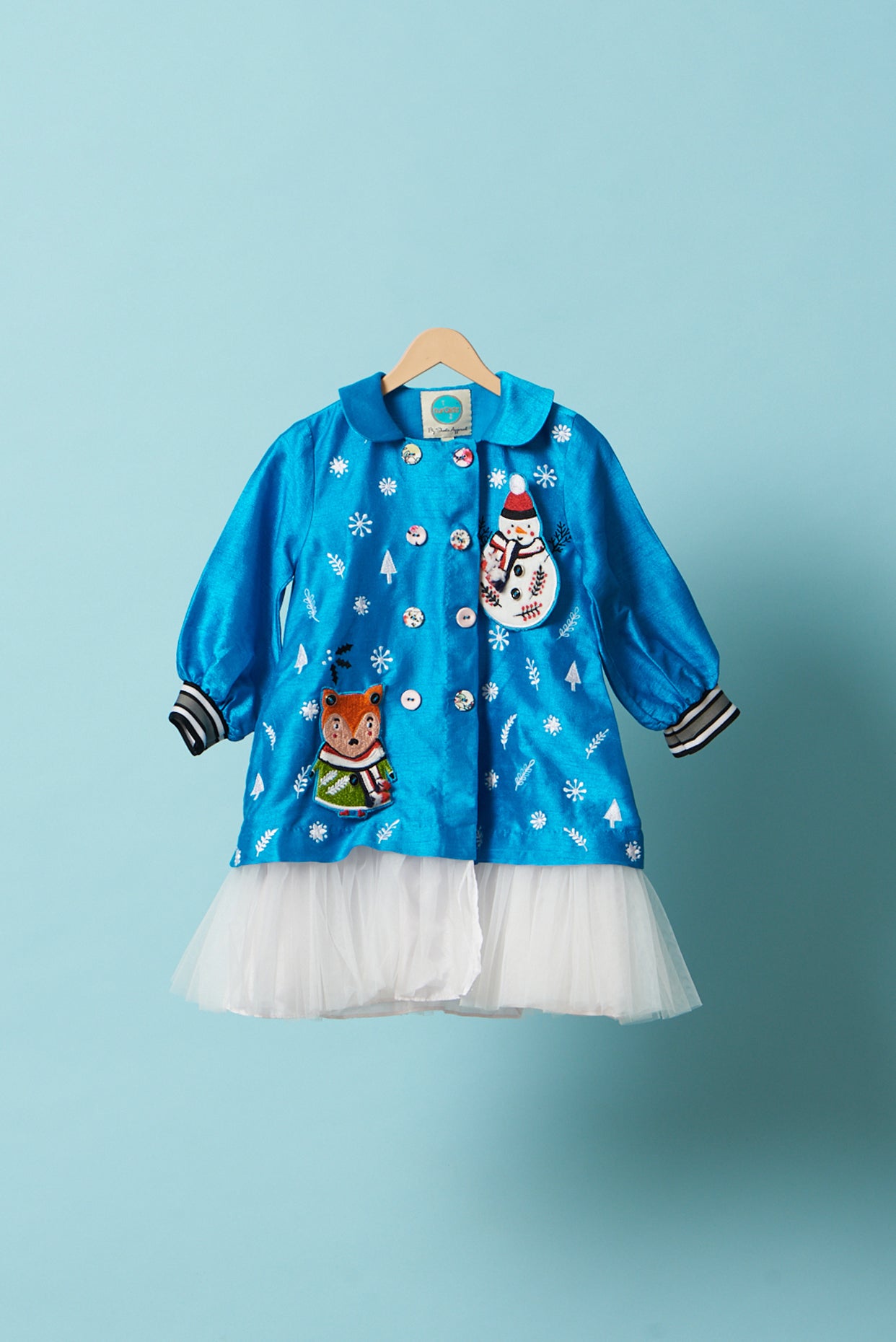 Blue snowman embroidered dress