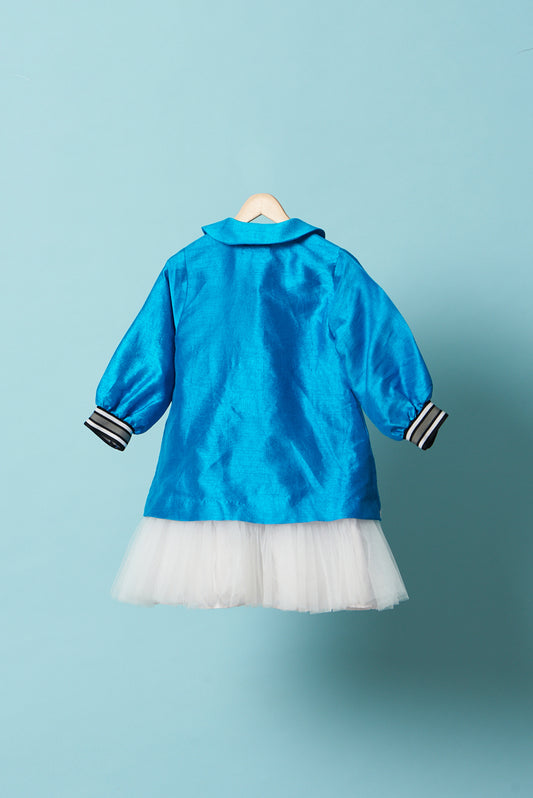 Blue snowman embroidered dress