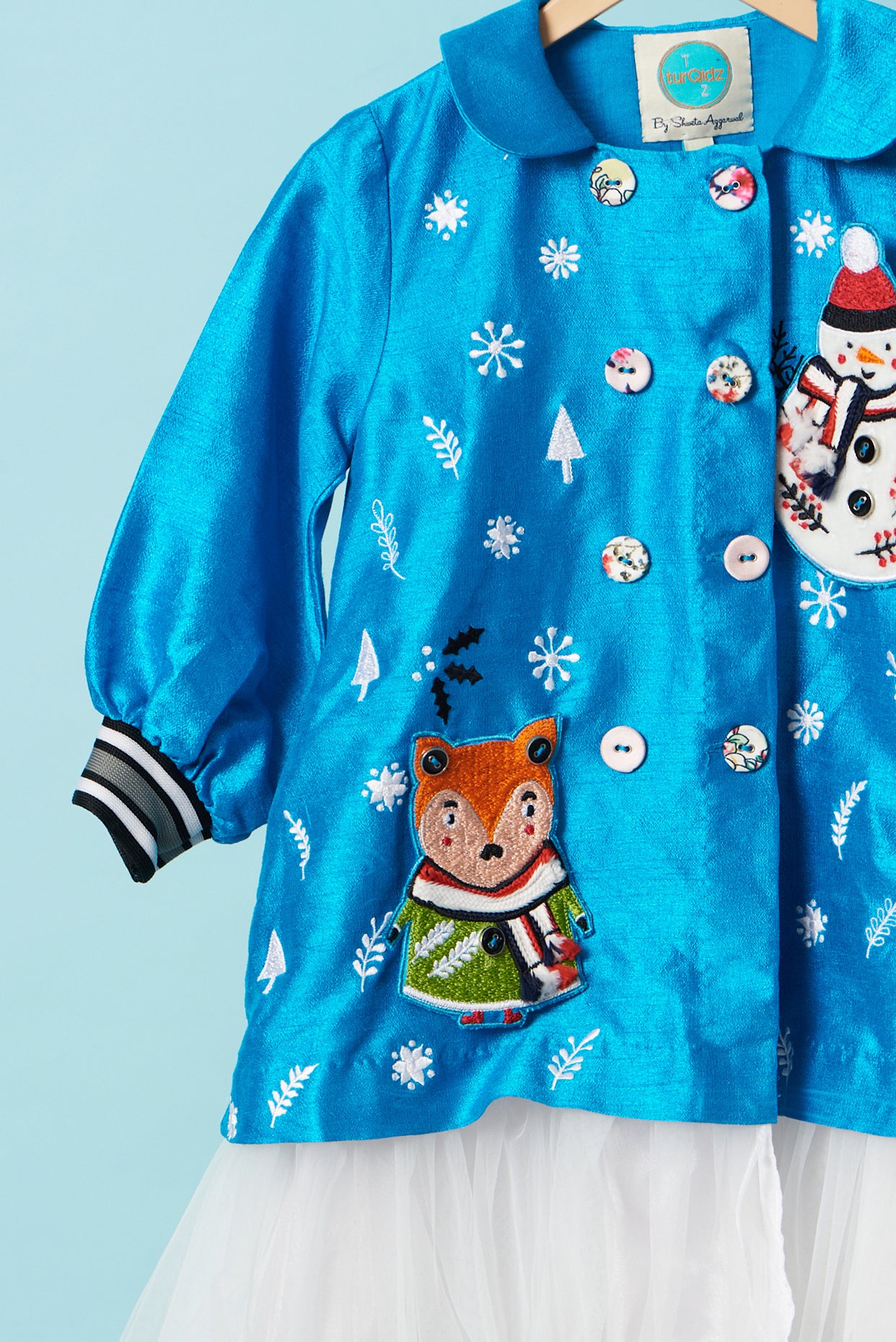 Blue snowman embroidered dress