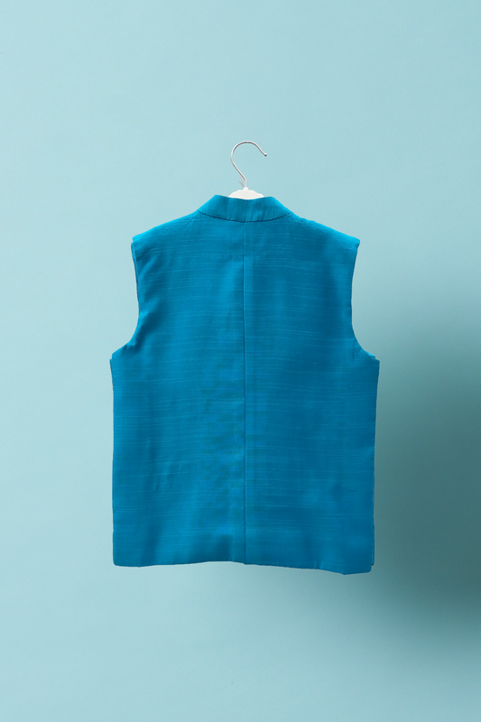 Cobalt blue embroidered nehru jacket