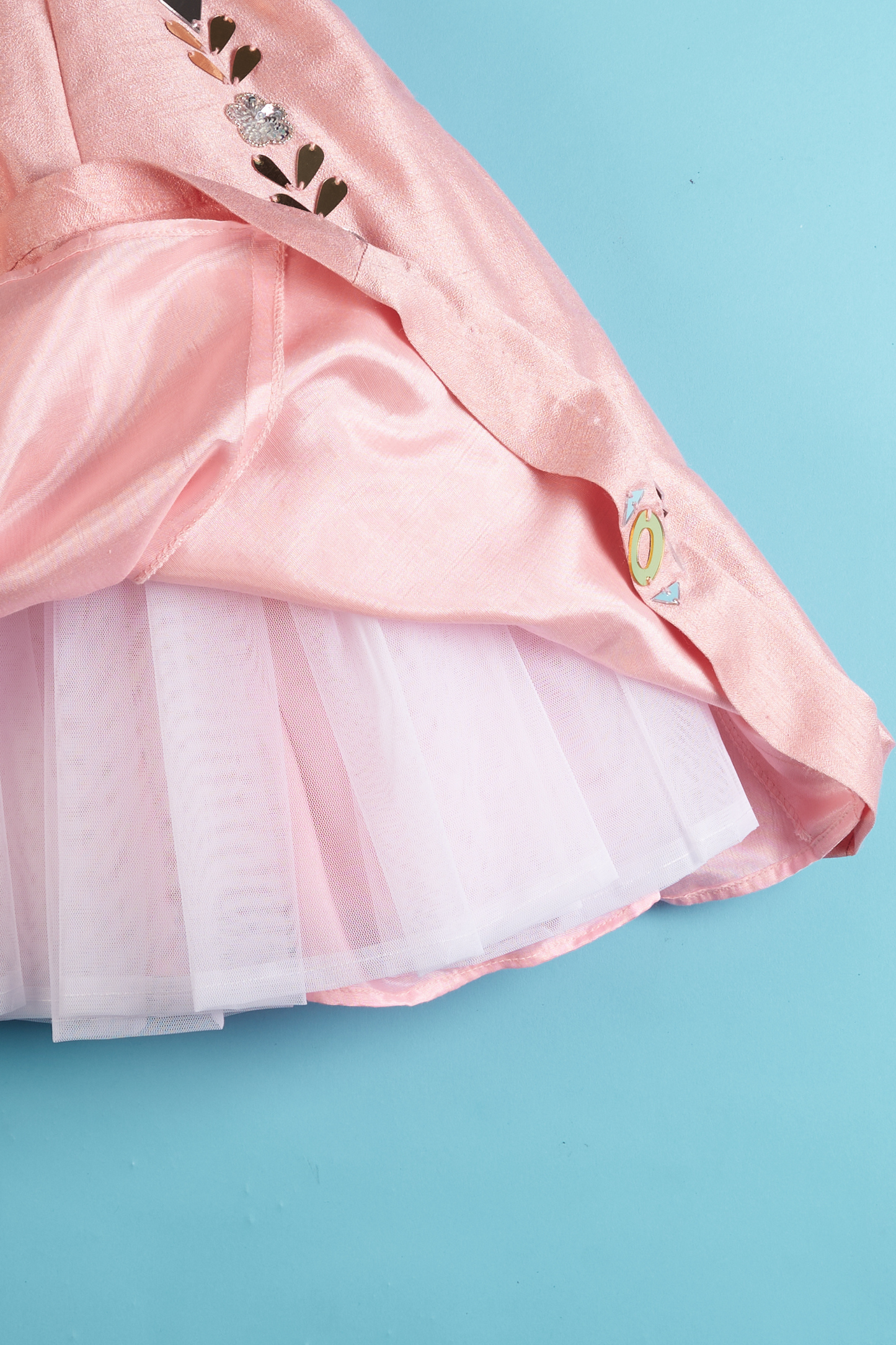 Pink Faux Mirror And Sequins Embroidered Anarkali With Lace Detailing Dupatta