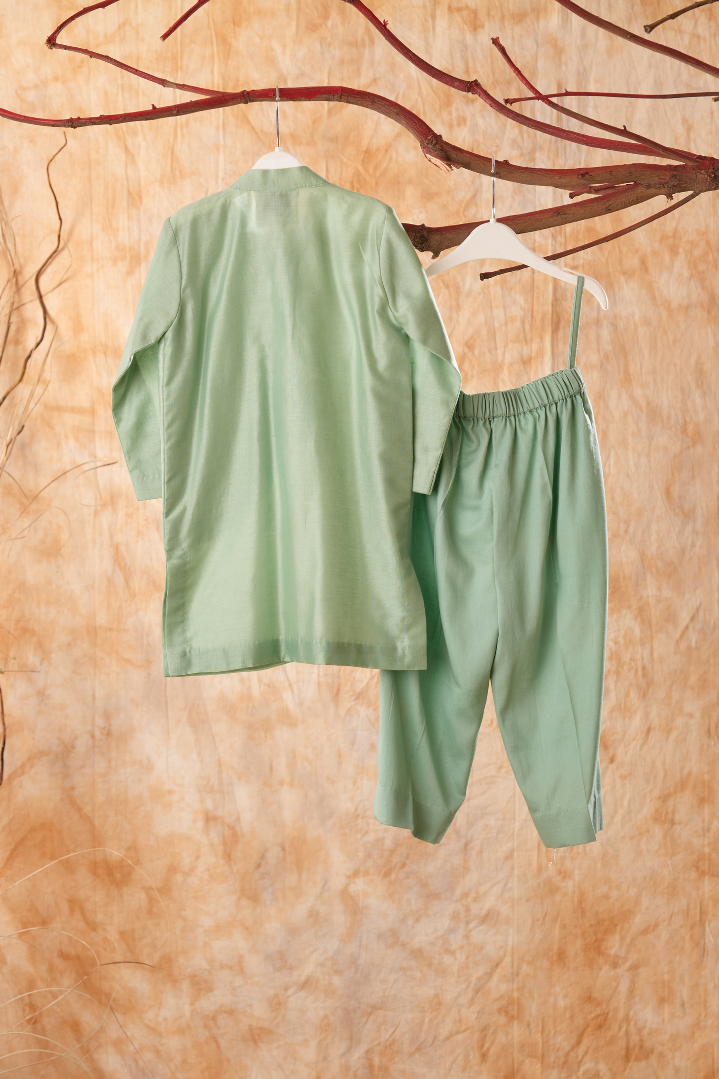 Sage Green Embroidered Chanderi Kurta With Pyjama Set