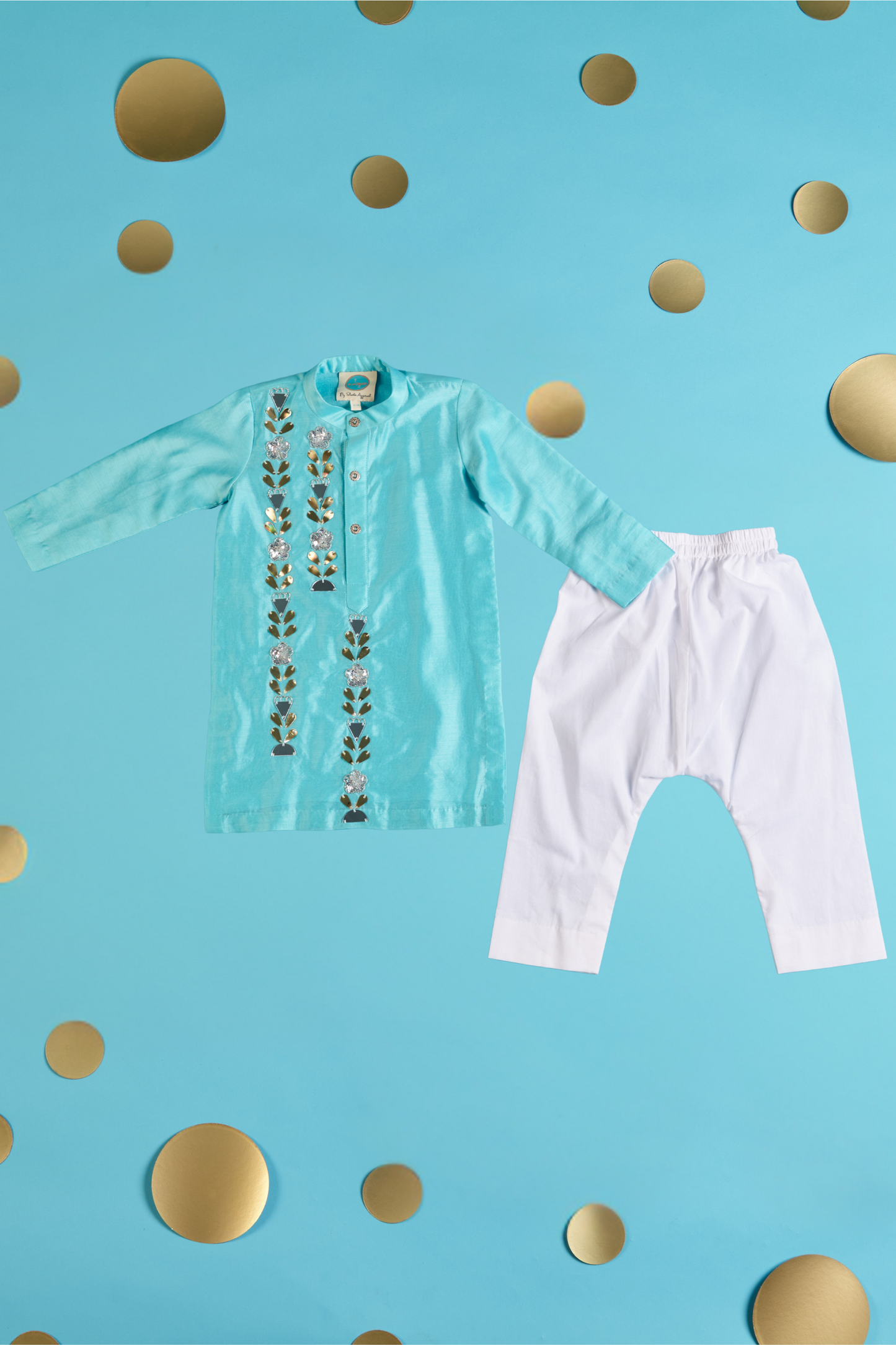 Blue Hand Embroidered Chanderi Kurta With Pyjama Set