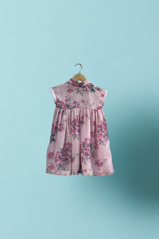 Pink Dobby Chiffon A-line Printed Shirt Dress